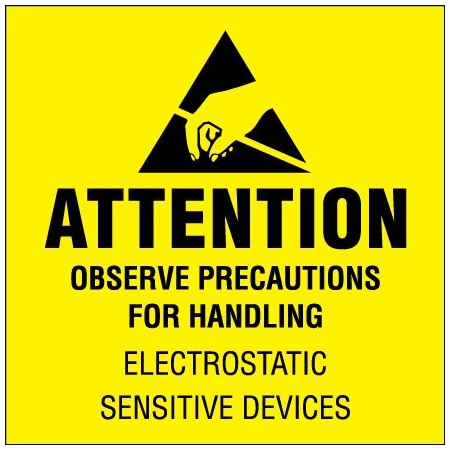Bsc Preferred 2 x 2'' - ''Attention - Observe Precautions'' Fluorescent Yellow Labels BUY00021011